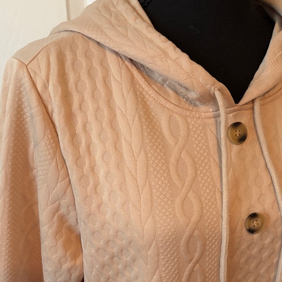 SHEIN Hooded Sweater with Feathery Lace Bottom light tan Medium - Picture 4 of 13